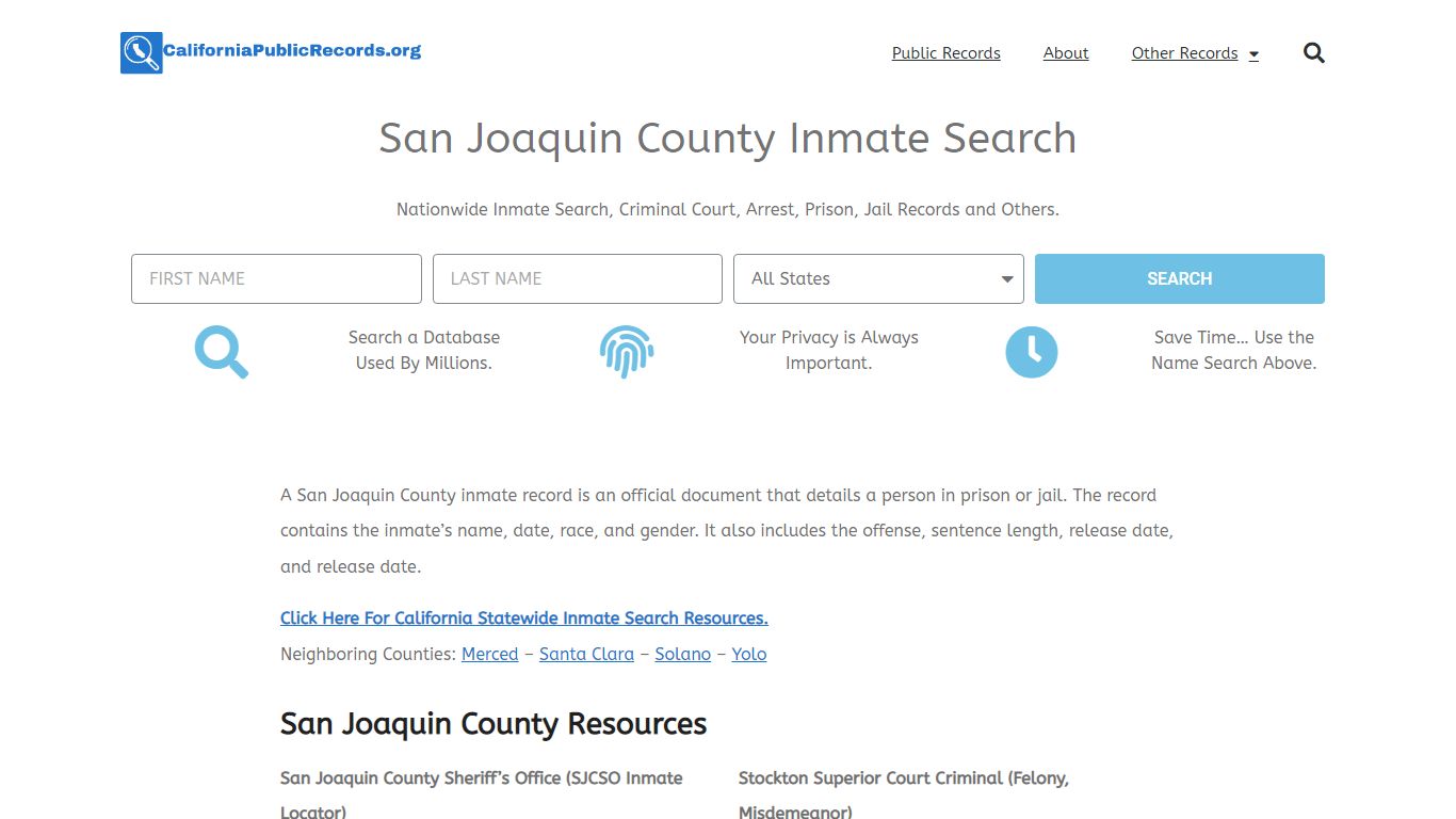 San Joaquin County Inmate Search - Current & Past SJCSO CA Jail Records